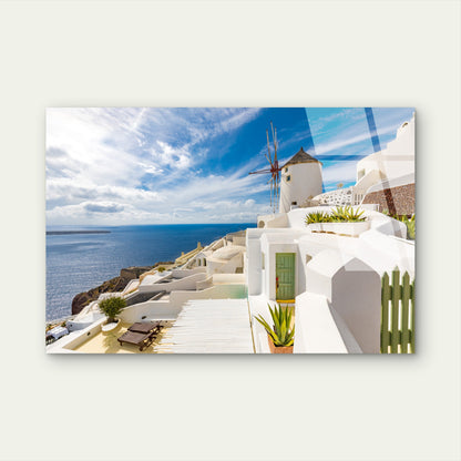 Santorini Greece Windmill Oia Island  Acrylic Glass Printing Wall Art Australian Made Quality
