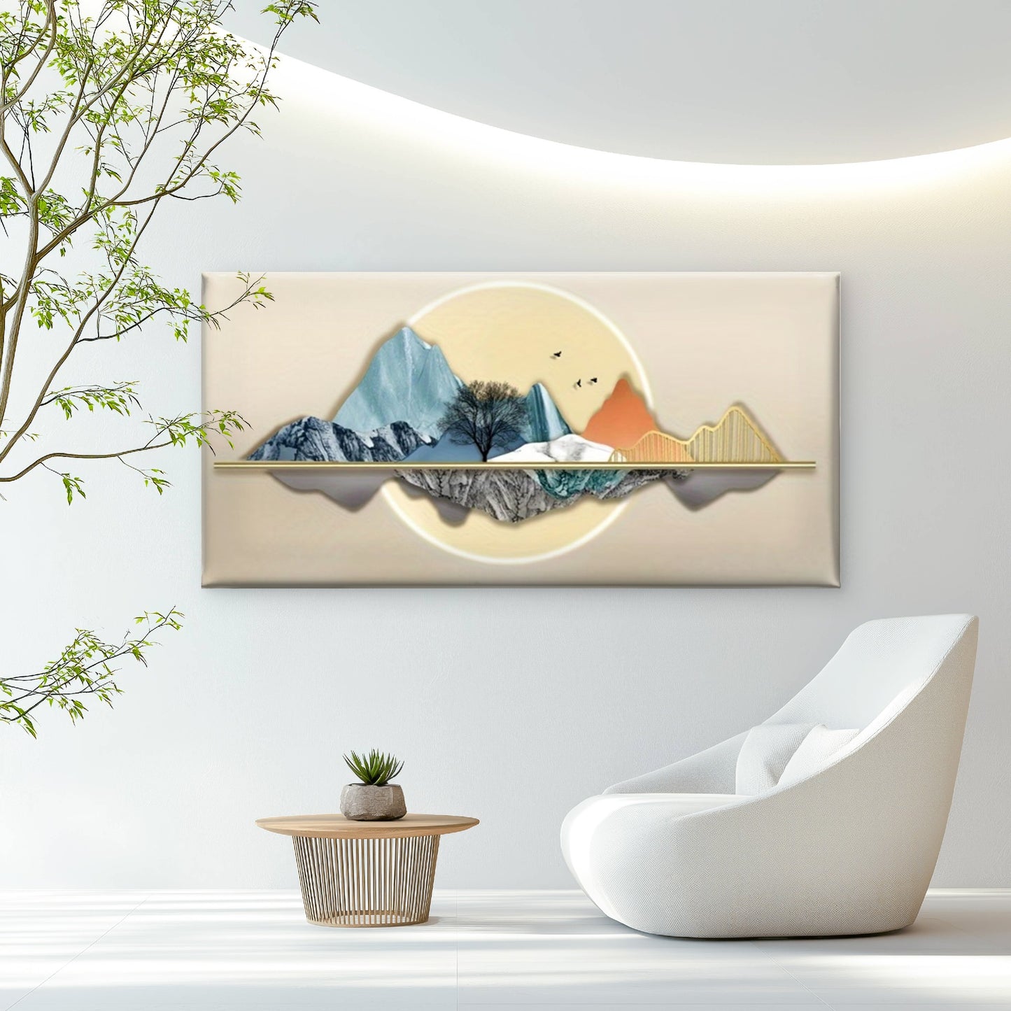Abstract Mountain with a Bridge Wall Art Canvas Office Home Room Framed 120x60cm