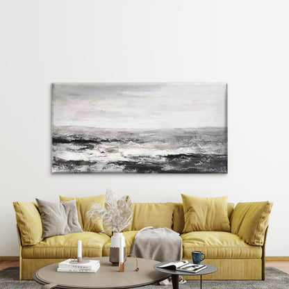 Black and White Coastal Wave Wall Art Canvas Office Home Room Framed 120x60cm - Bella Home Decor