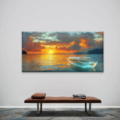 Glass Boat on a Sunset Sea Wall Art Canvas Office Home Room Framed 120x60cm