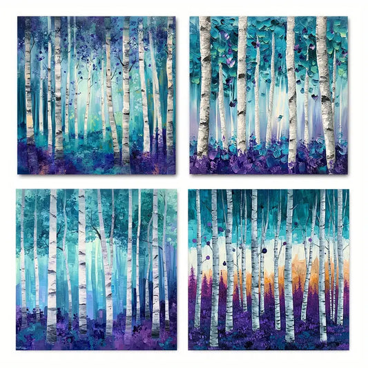 4pcs  Turquoise Birch Forest   Abstract  FG  Wall Art Canvas Framed