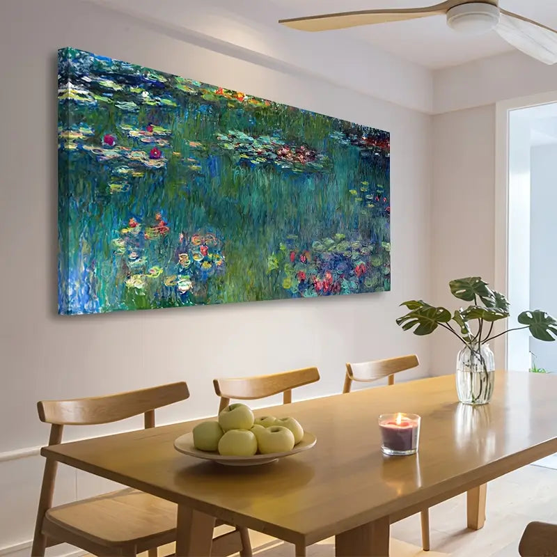 Green Garden Water Lilies Wall Art canvas office home room framed 120x60cm - Bella Home Decor