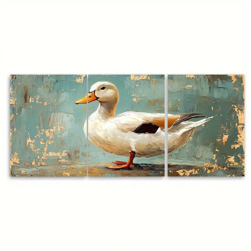 3pcs White Duck Oil Painting Metal Print Ready to Hang Art