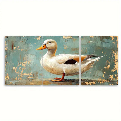 3pcs White Duck Oil Painting Metal Print Ready to Hang Art