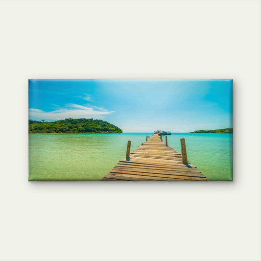 Wooden Pier Bridge With TropicalWall Art Canvas Office Home Room Framed 120x60cm
