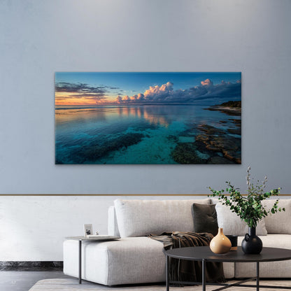 Waters & Turquoise Coast Sunset Wall Art Canvas Office Home Room Framed 120x60cm