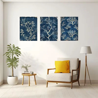 3pcs Blue And White Tree Branches Wall Art Set Canvas Framed 50x70cm - High Quality Print 100% Australian Made Wall Canvas Ready to Hang - Bella Home Decor