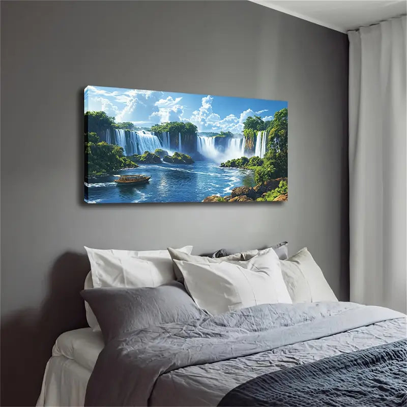 Spectacular Waterfall Group Wall Art Canvas Office Home Room Framed 120x60cm - Bella Home Decor