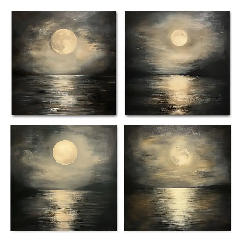 4pcs Moody Dark Moon  MM  Wall Art Canvas Framed