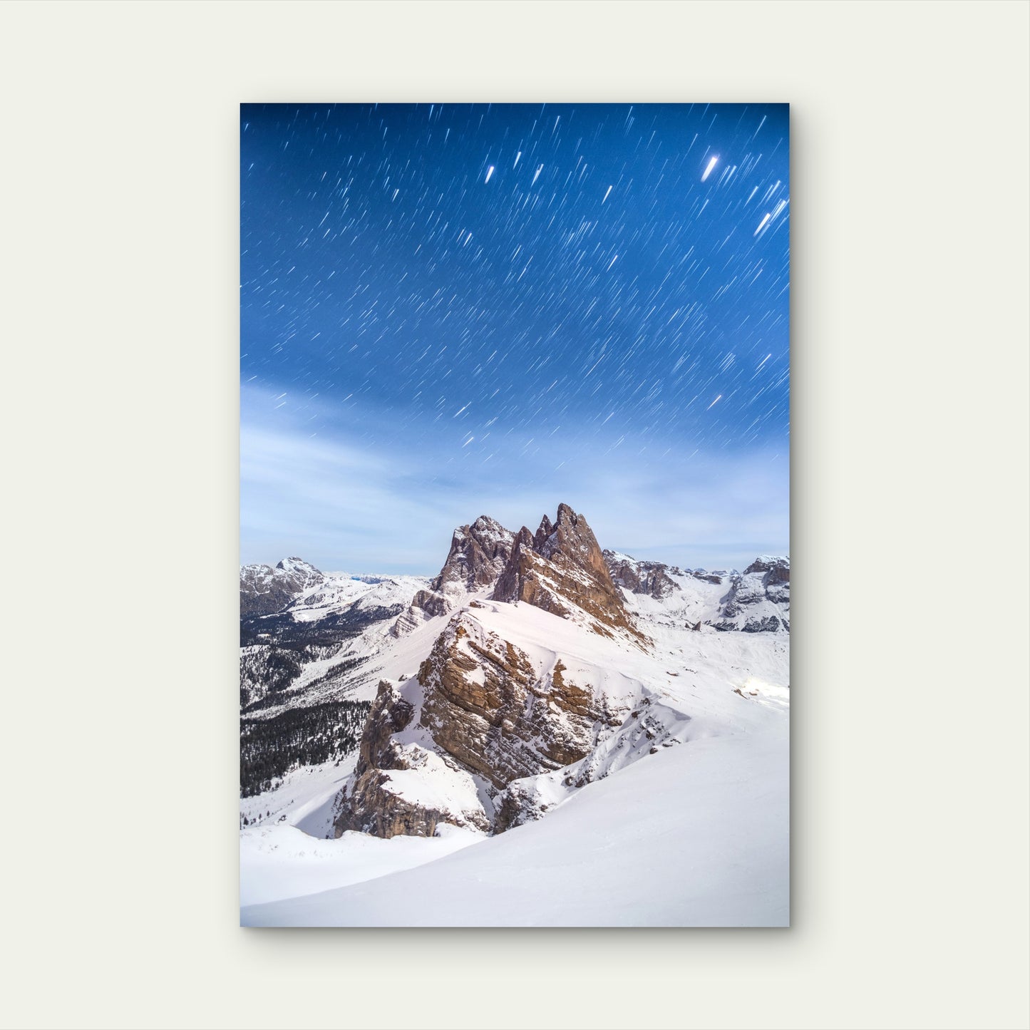 Winter Night at Seceda Peaks, Dolomites 40x60cm Metal Print Ready to Hang