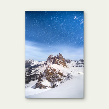 Winter Night at Seceda Peaks, Dolomites 60x90cm Metal Print Ready to Hang