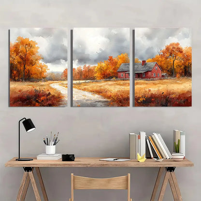 3pcs Rustic Autumn Countryside Watercolor Metal Print Ready to Hang Art