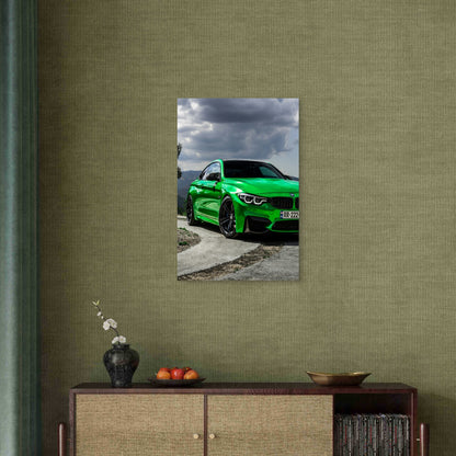 BMW M4 Coupe Bright Green Luxury Sports Car 40x60cm Metal Print Ready to Hang