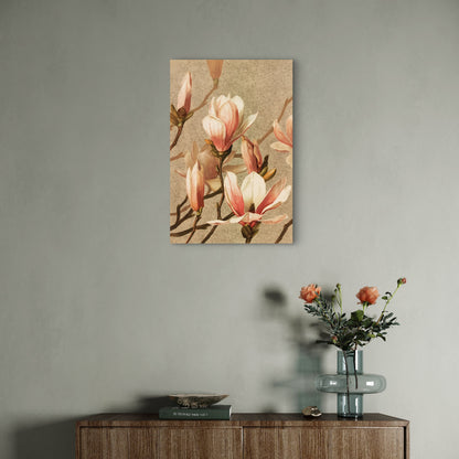 Vintage-Style Pink and White Magnolia Design 40x60cm Metal Print Ready to Hang