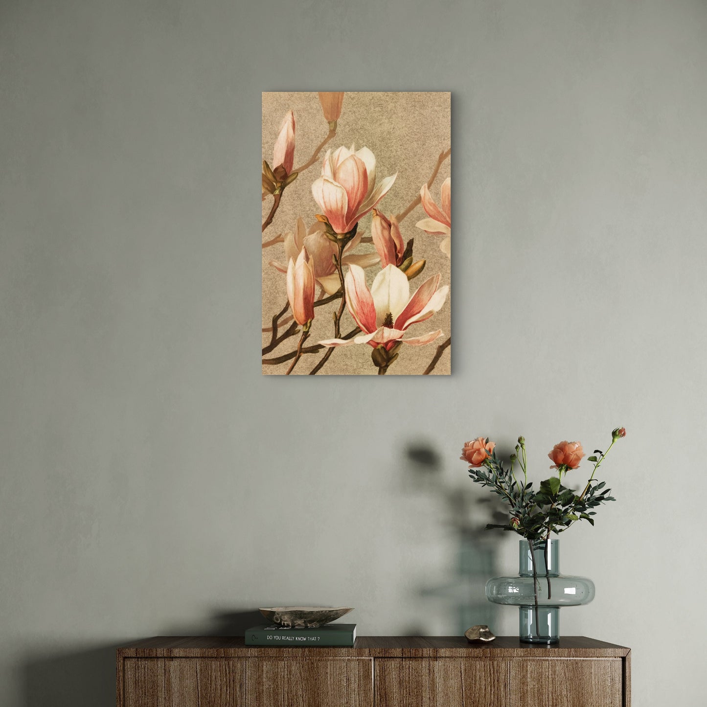 Vintage-Style Pink and White Magnolia Design 60x90cm Metal Print Ready to Hang