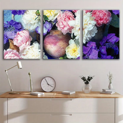 3pcs Peonies & Hydrangeas Floral Poster Wall Art Set Canvas Framed 40x60cm - High Quality Print 100% Australian Made Wall Canvas Ready to Hang