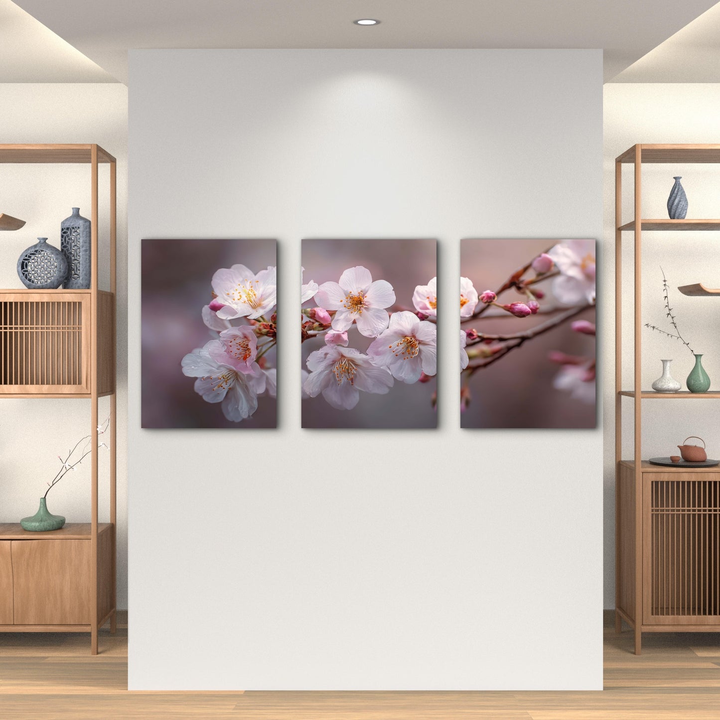 3pcs Soft Pink Cherry Blossoms In Spring Wall Art Set Canvas Framed 60x90cm - High Quality Print 100% Australian Made Wall Canvas Ready to Hang - Bella Home Decor