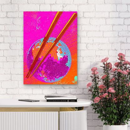 Retro Disco Ball & Chopsticks 60x90cm Metal Print Ready to Hang - Bella Home Decor