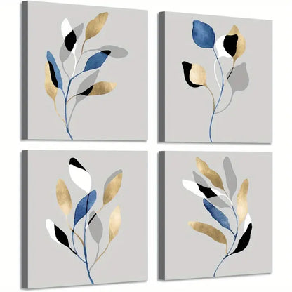 4pcs Leaf Artwork Nature Painting  Wall Art Canvas Framed