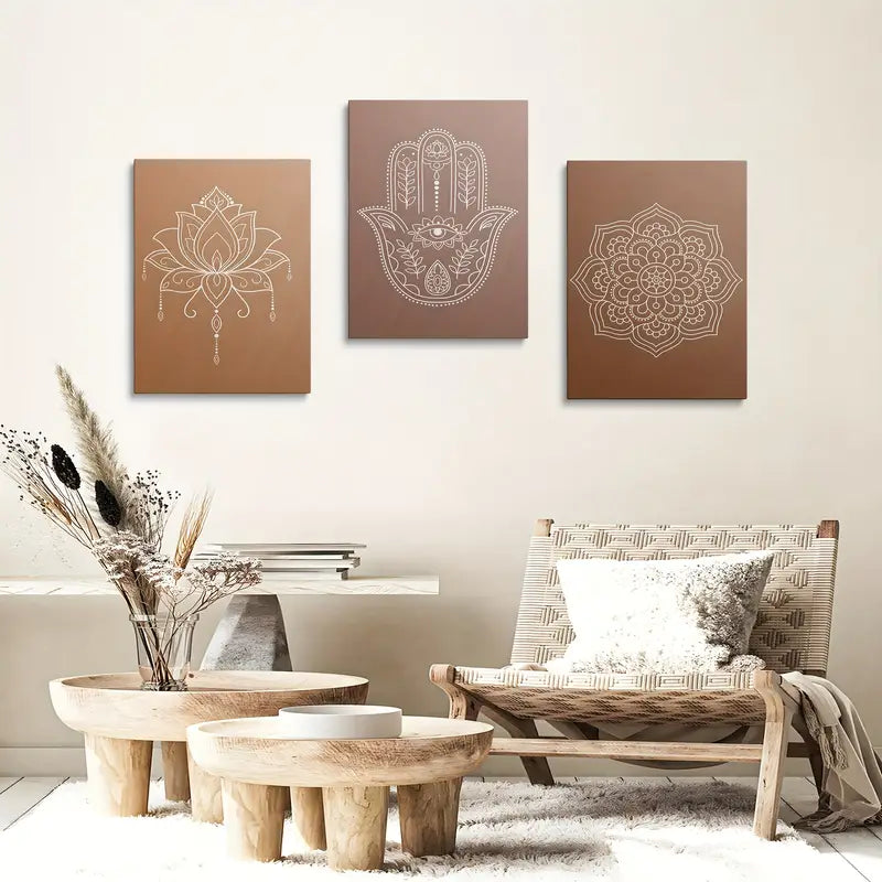 3pcs Yoga Meditation Mandala Line Pattern Design Metal Print Ready to Hang Art