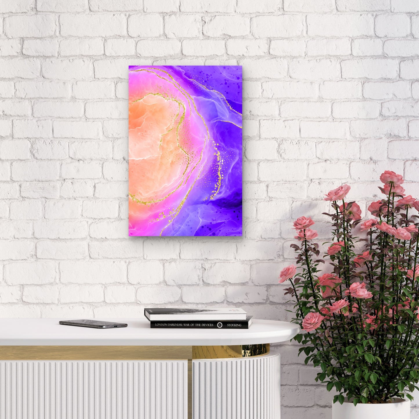 Abstract Alcohol Ink Background with Gold Accents 60x90cm Metal Print Ready to Hang