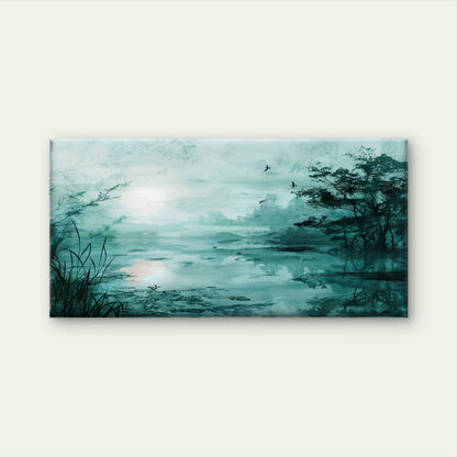 Misty Lake Morning View Wall Art Canvas Office Home Room Framed 120x60cm