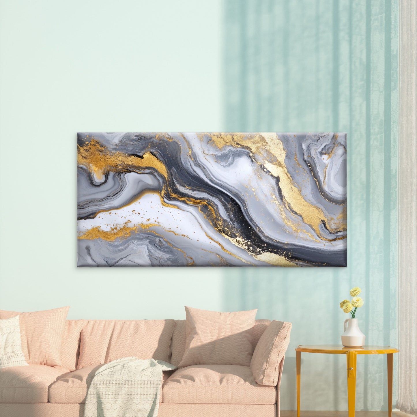 Gilded Marble Fluid Art Wall Art Canvas Office Home Room Framed 120x60cm - Bella Home Decor
