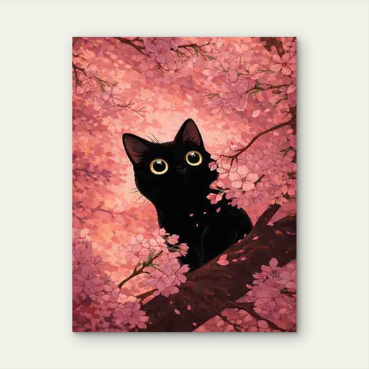 Cherry Blossom Cat 40x60cm Metal Print Ready to Hang