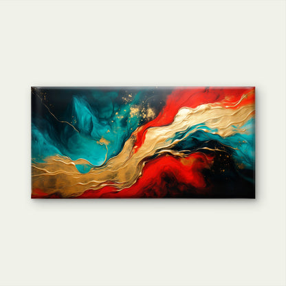 Dynamic Red Blue Gold Flow Wall Art Canvas Office Home Room Framed 120x60cm