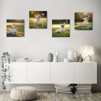 4pcs French Bulldog And Butterfly  Wall Art Canvas Framed