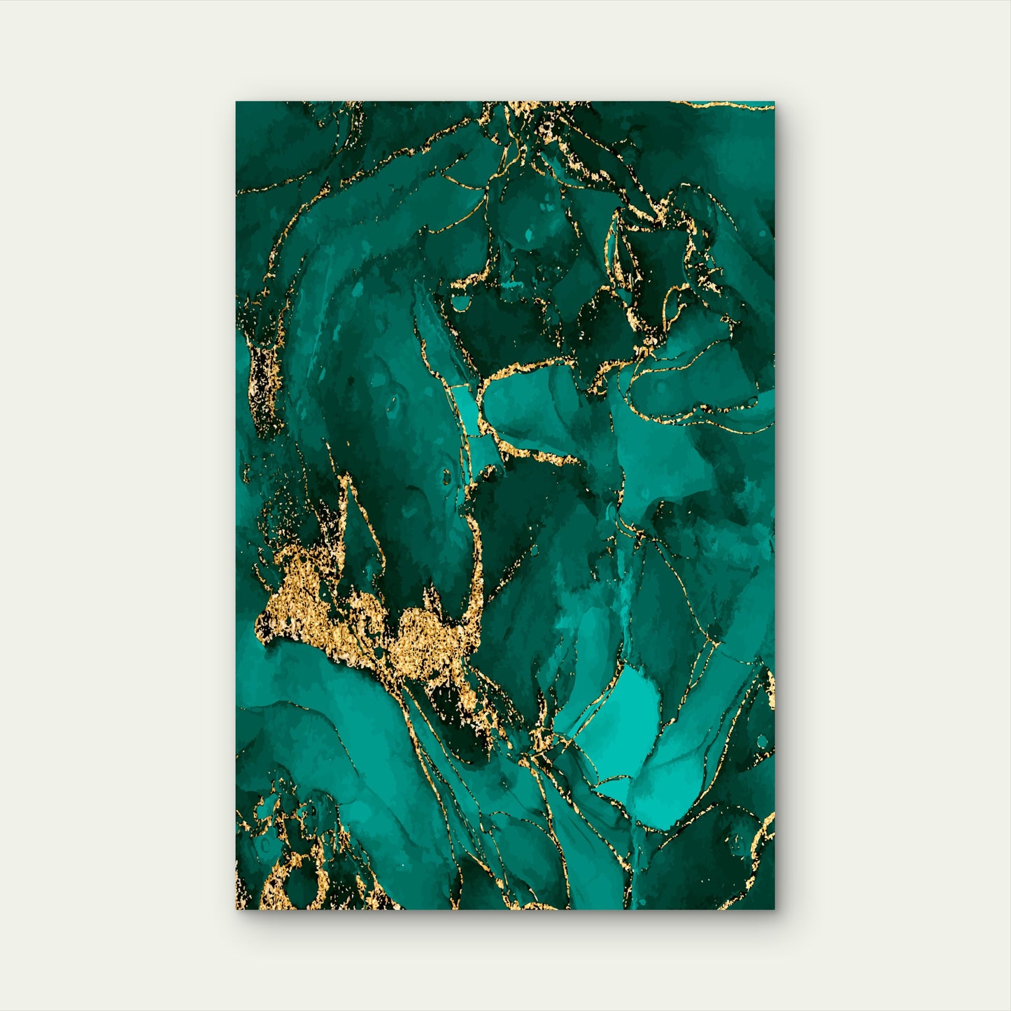 Illustration of a Green and Gold Marble Design 40x60cm Metal Print Ready to Hang