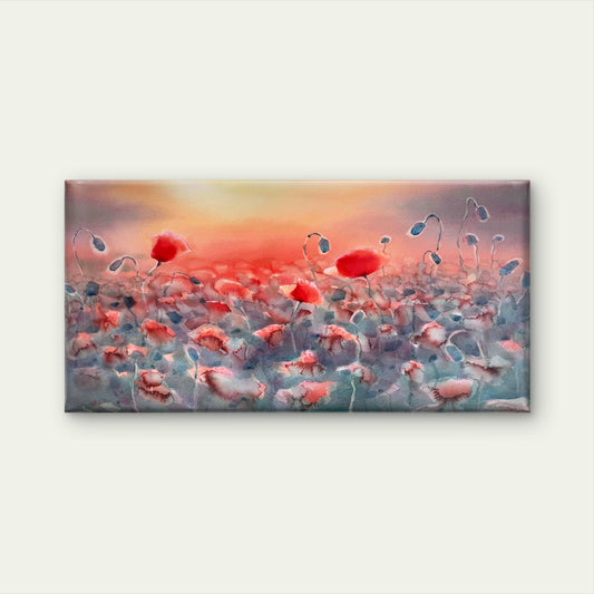 Red Poppy Field Sunset Wall Art Canvas Office Home Room Framed 120x60cm