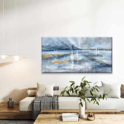 Nautical Sailboat Sea Painting Wall Art Canvas Office Home Room Framed 120x60cm - Bella Home Decor