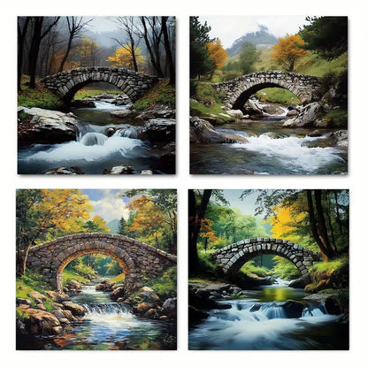 4pcs Majesty of a Rocky Stream Wall Art Canvas Framed