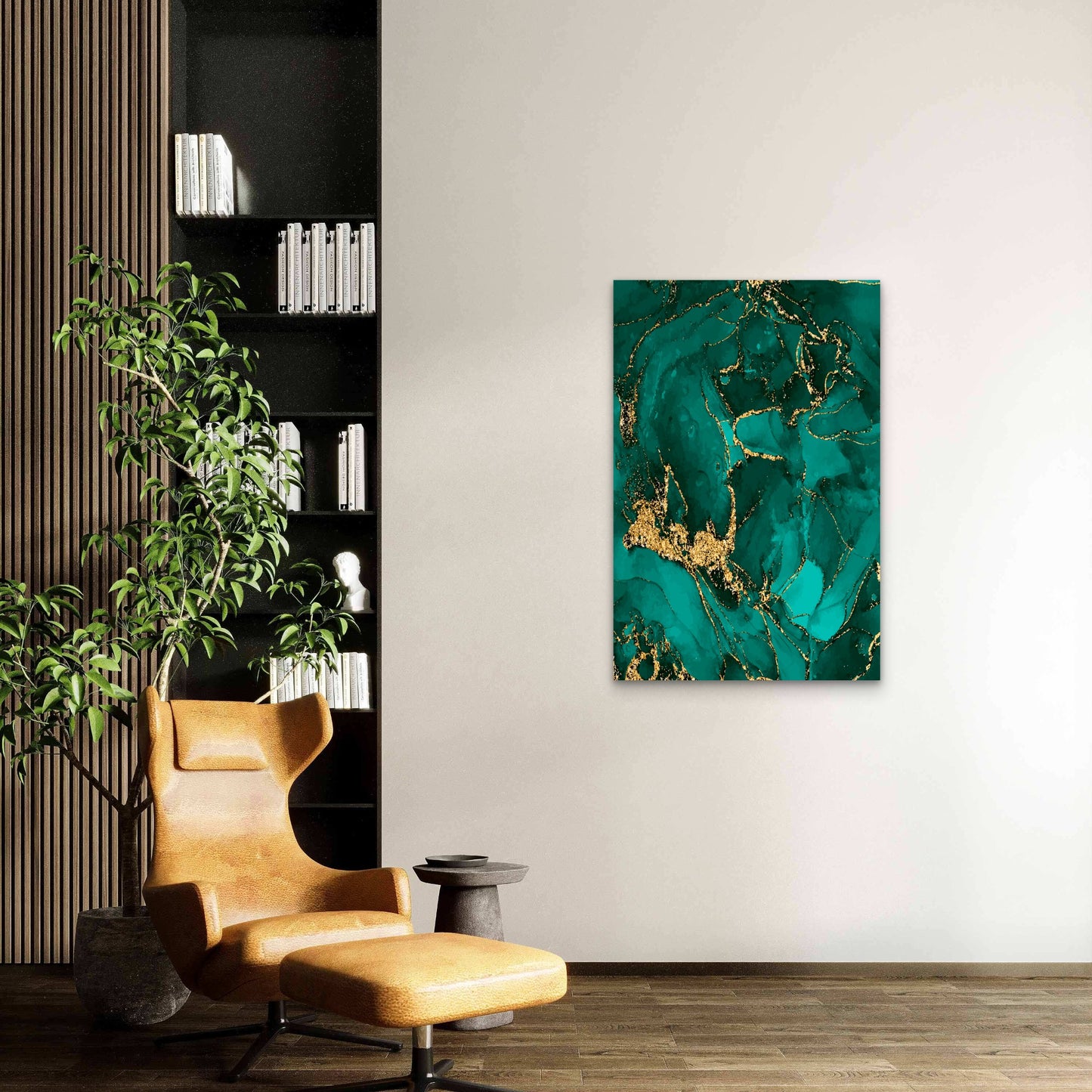 Illustration of a Green and Gold Marble Design 40x60cm Metal Print Ready to Hang