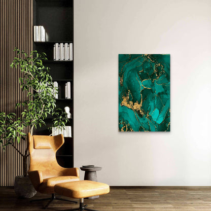 Illustration of a Green and Gold Marble Design 60x90cm Metal Print Ready to Hang