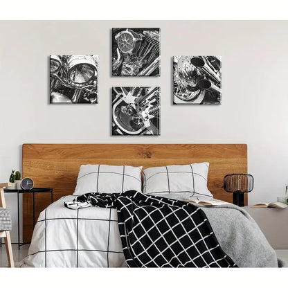 4pcs Black And White Motorcycle Wall Art Wall Art Canvas Framed