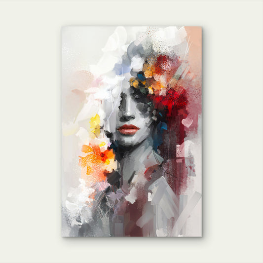 Abstract Woman Face Red Floral Hair 40x60cm Metal Print Ready to Hang