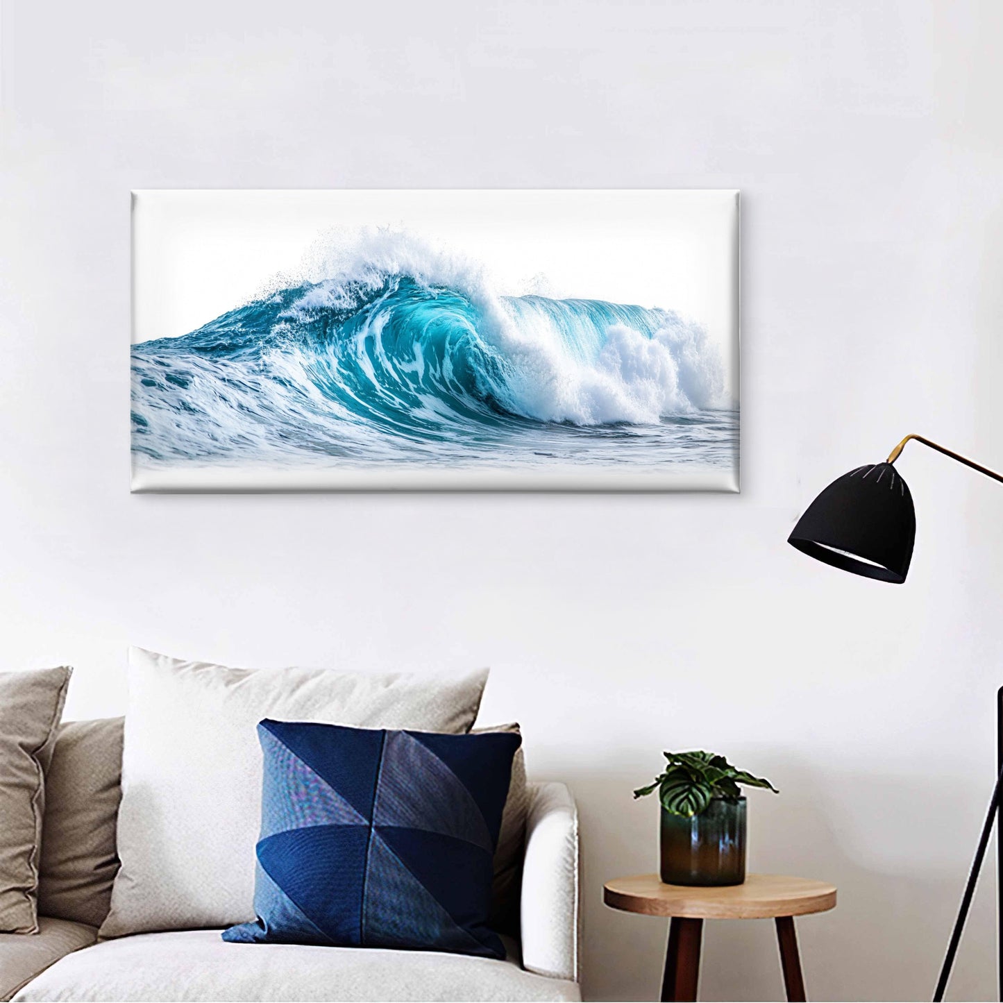 Coastal Surf Splashing Wave Wall Art Canvas Office Home Room Framed 120x60cm