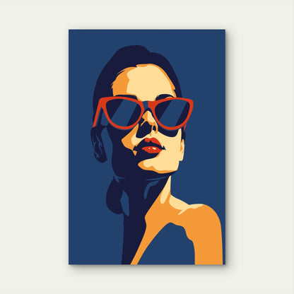 Retro Pop Art Woman Red Sunglasses Navy 40x60cm Metal Print Ready to Hang