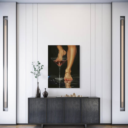Elegant Female Legs with Martini Metal Print Ready to Hang - Bella Home Decor