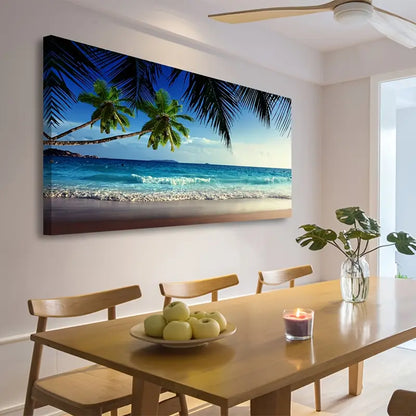 Beach Waves Palm Tree Nature Wall Art canvas office home room framed 120x60cm