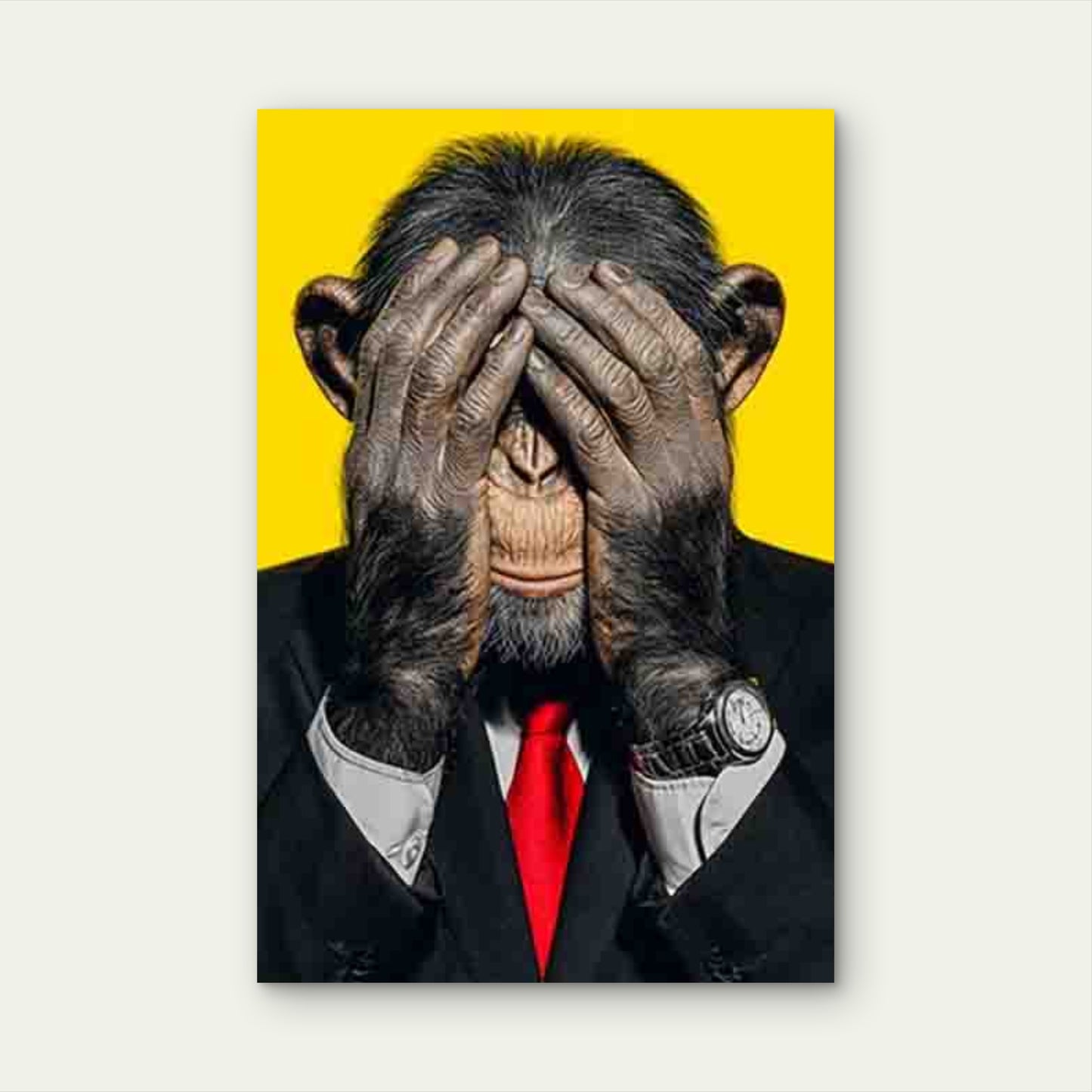 Business Chimp Covering Its Eyes Metal Print Ready to Hang - Bella Home Decor