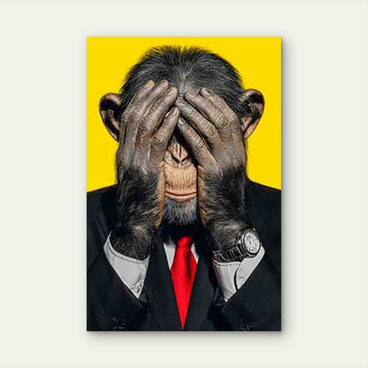 Business Chimp Covering Its Eyes Metal Print Ready to Hang - Bella Home Decor