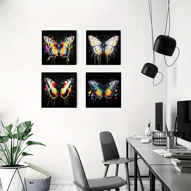 4pcs Vintage Abstract  Butterfly Art BA Wall Art Canvas Framed