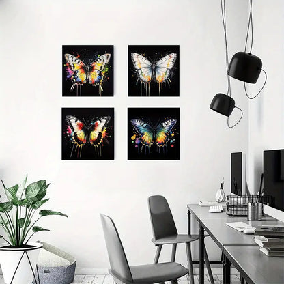 4pcs Vintage Abstract  Butterfly Art BA Wall Art Canvas Framed