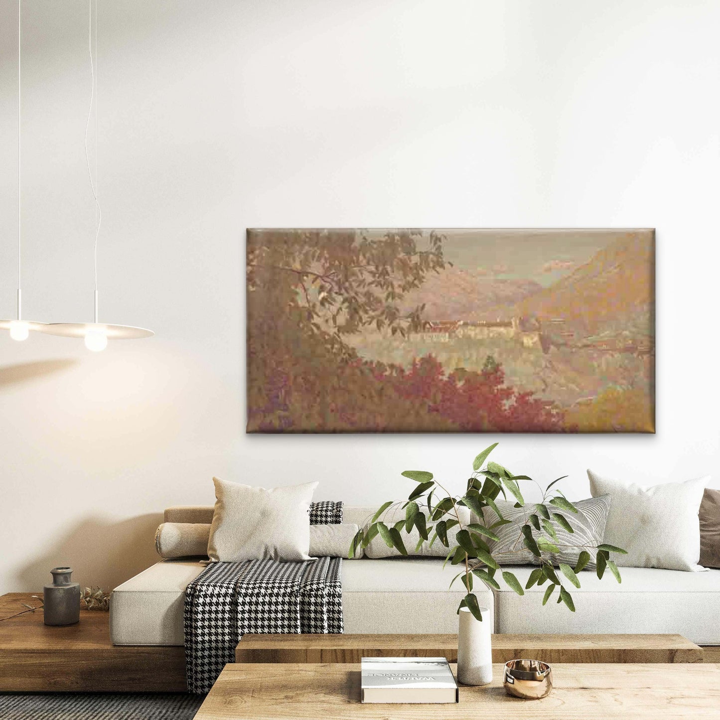 Autumn Mountain Village Landscape Wall Art Canvas Office Home Room Framed 120x60cm - Bella Home Decor