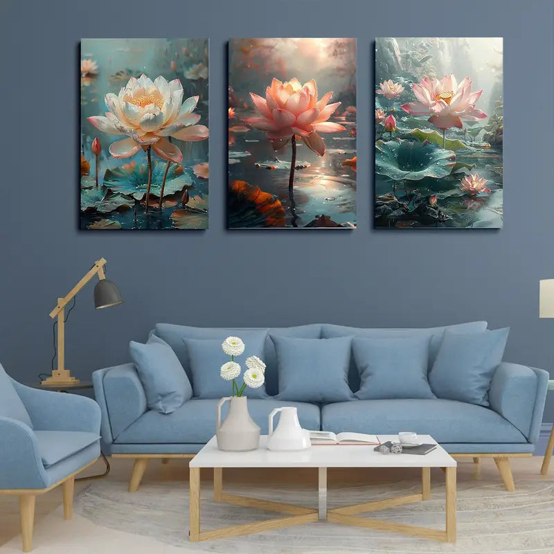 3pcs Pink, Blue Natural Metal Print Ready to Hang Art