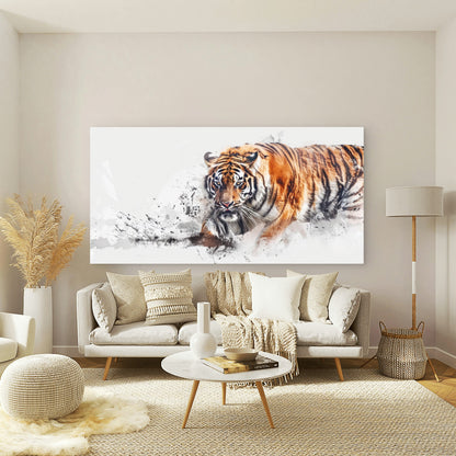 Powerful Wild Tiger In Motion Wall Art Canvas Office Home Room Framed 120x60cm