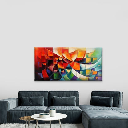 Abstract Geometric with Blocks Wall Art Canvas Office Home Room Framed 120x60cm - Bella Home Decor